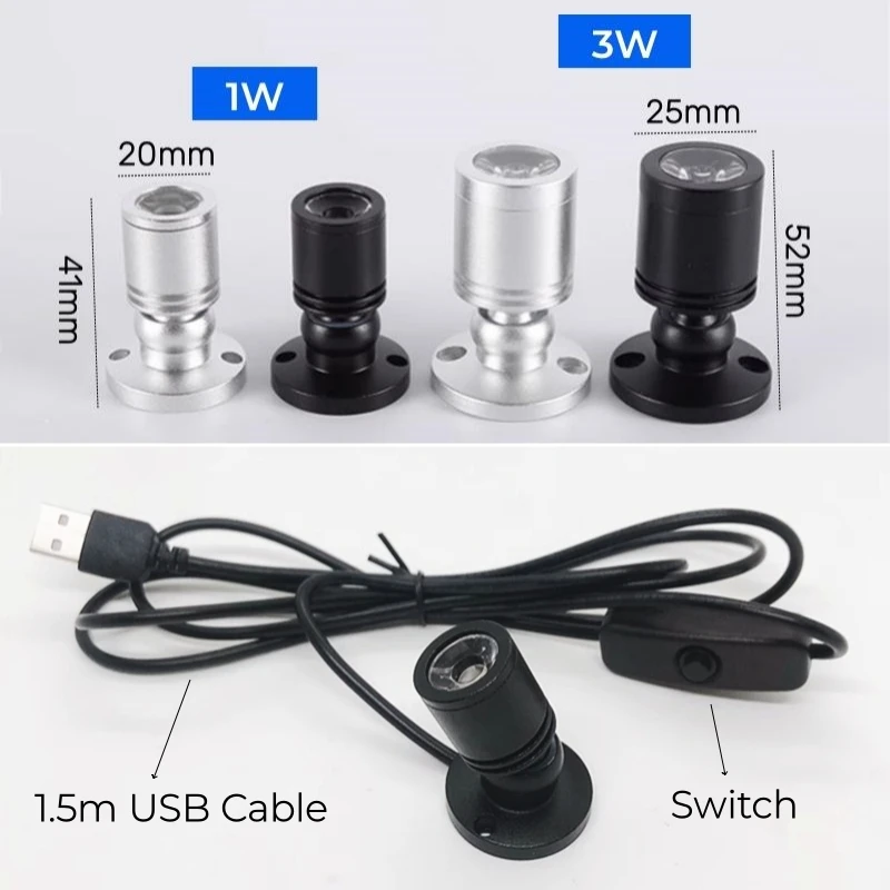 Mini USB angetrieben LED Schrank Scheinwerfer 1w/3w DC5V Schmuck Regal Lampe Zähler Schrank Vitrine Display Decken leuchten mit Schalter