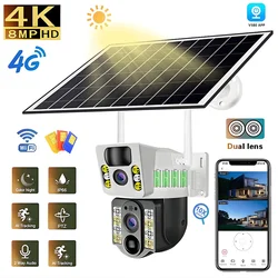 Câmera de vigilância solar sem fio V380, 4G Cartão Sim, 4K, 8MP, lente dupla, WiFi, à prova d'água, segurança PIR, ao ar livre, IP, PTZ, CCTV