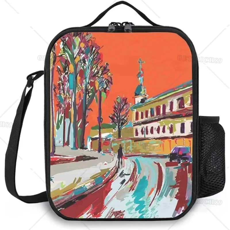 Fine Art Insulated Lunch Box for Adult Men Women Exquisite Old Paint Winter Durable Reusable Lunch Bag for Work Shool Trip