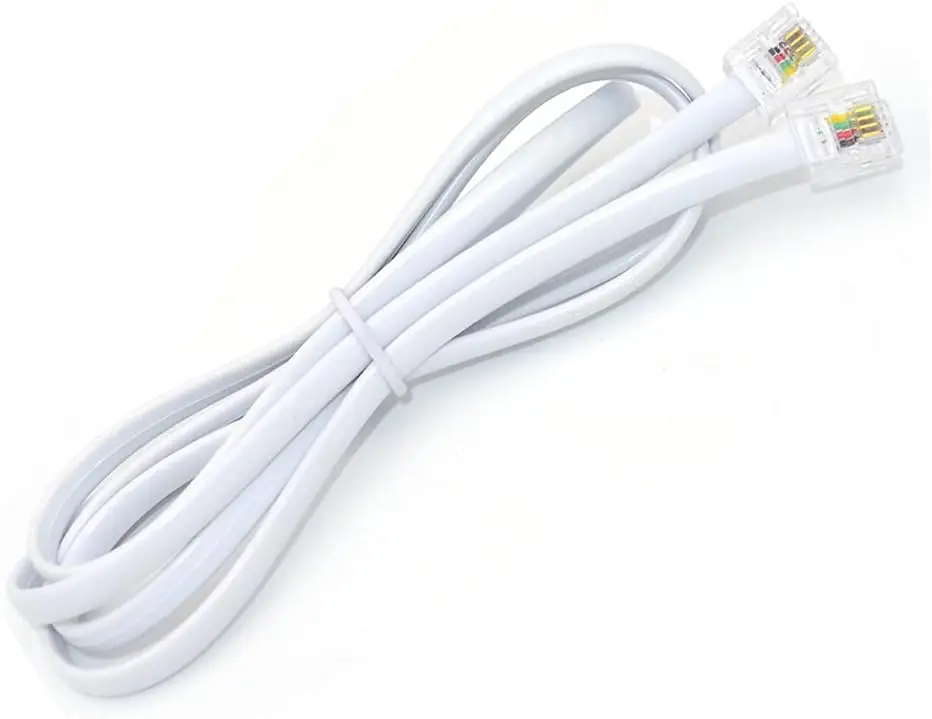 5ft RJ11 Phone Cable Extension Cord, Male to Male 6P4C Plug for Landline Telephone & Fax Machine (White)