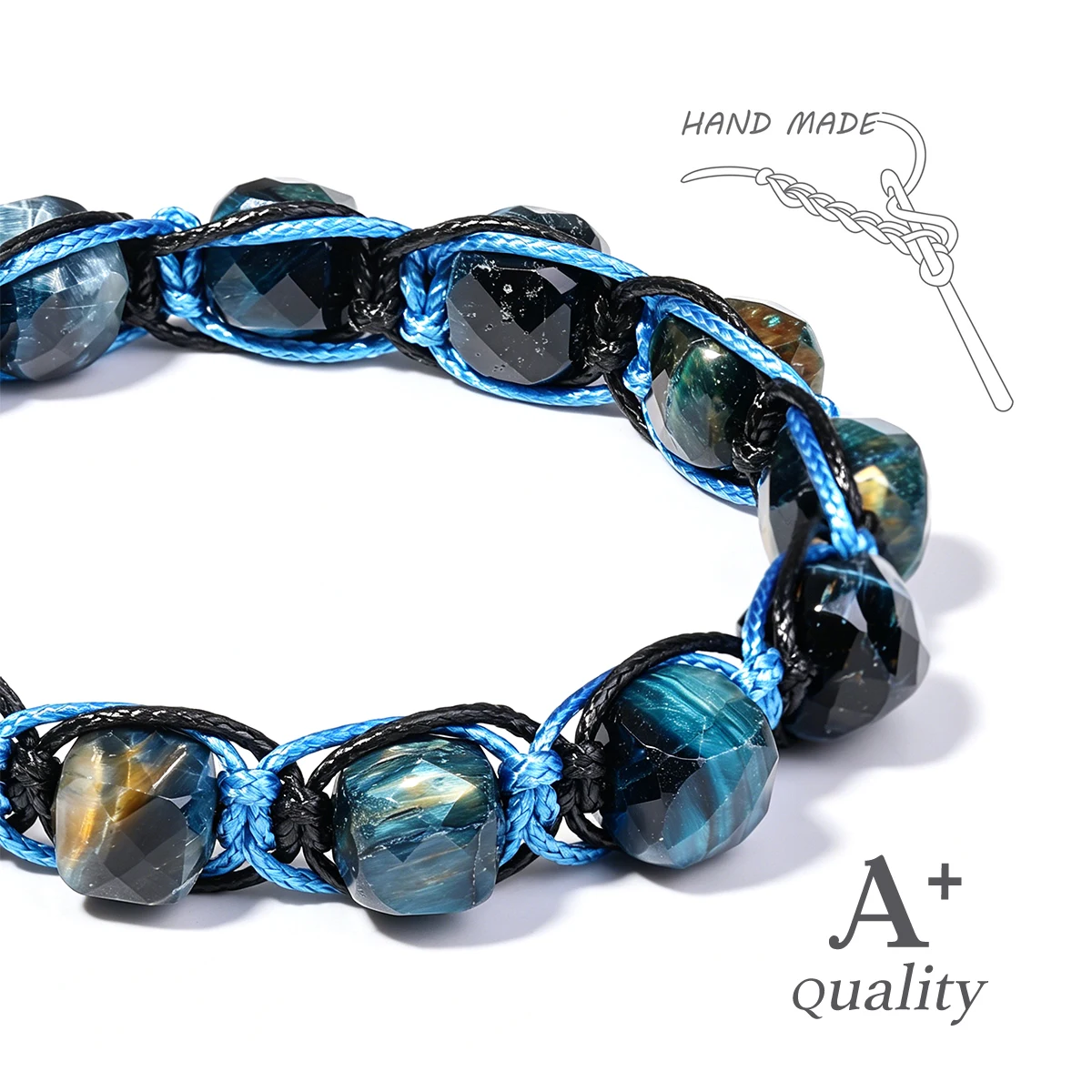 Men Natural Blue Tiger Eye Braided Adjustable Bracelet Faceted Protection Crystal Jewelry Gift Male Businessman Father