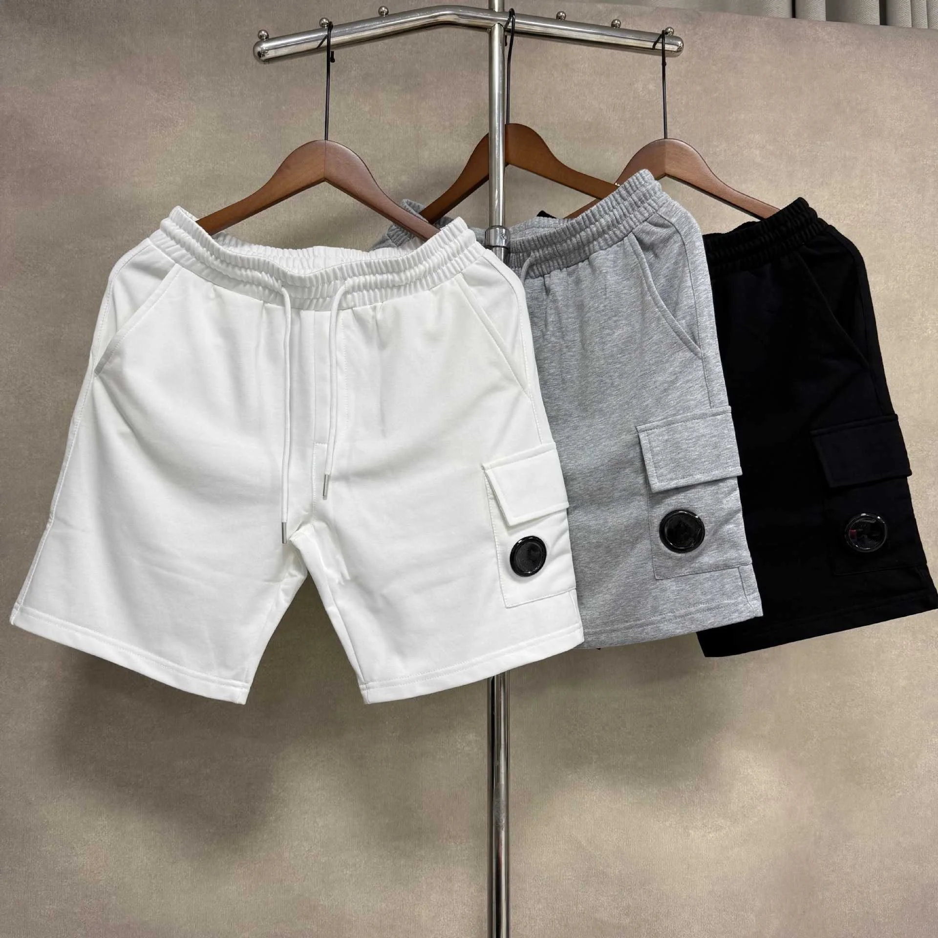 Summer Sport Shorts Men's Cotton Drawstring Patch Pocket Workwear Style round Lens Basic Drawstring Sporty Mid-Length Trousers