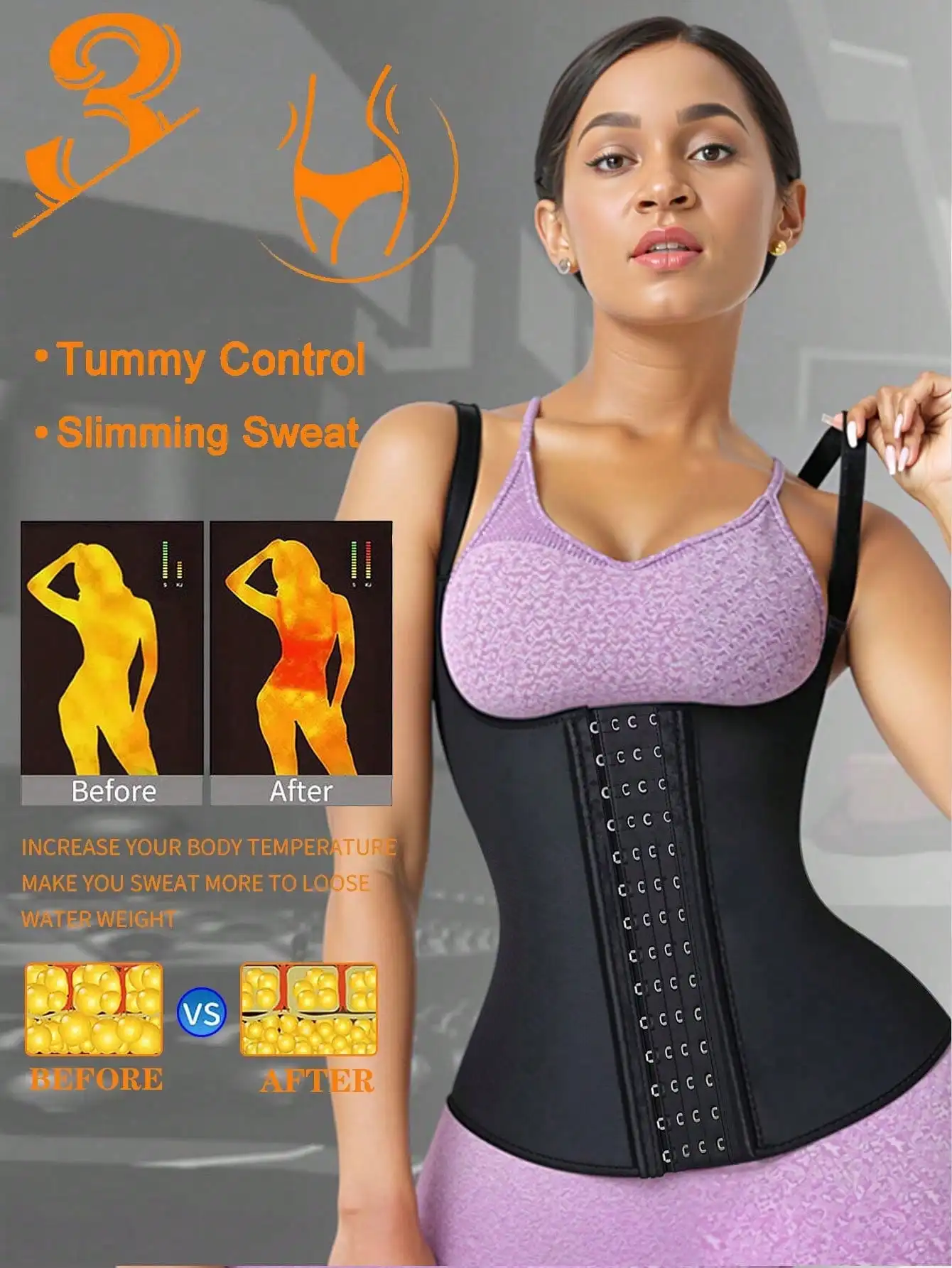 Gilet sportivo da donna in neoprene da 1 pezzo - Shapewear con chiusura a scatto, supporta i contorni del busto, indumenti modellanti dimagranti, corsetto in vita, termico