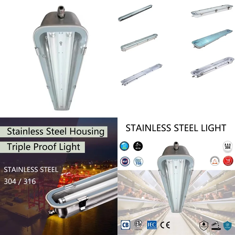 

TriProof LED Lamp for Warehouse Use IP65 Waterproof Dustproof Vibration Resistant Stainless Steel Base Tempered Glass Cover