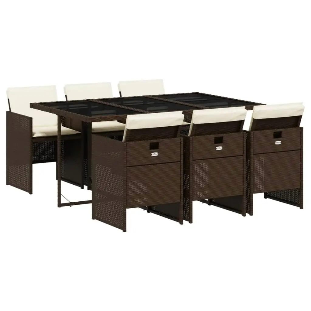 Ensemble de salle à manger avec coussins, rotin XR marron, 7 pièces, mobilier d'extérieur pour des réunions confortables