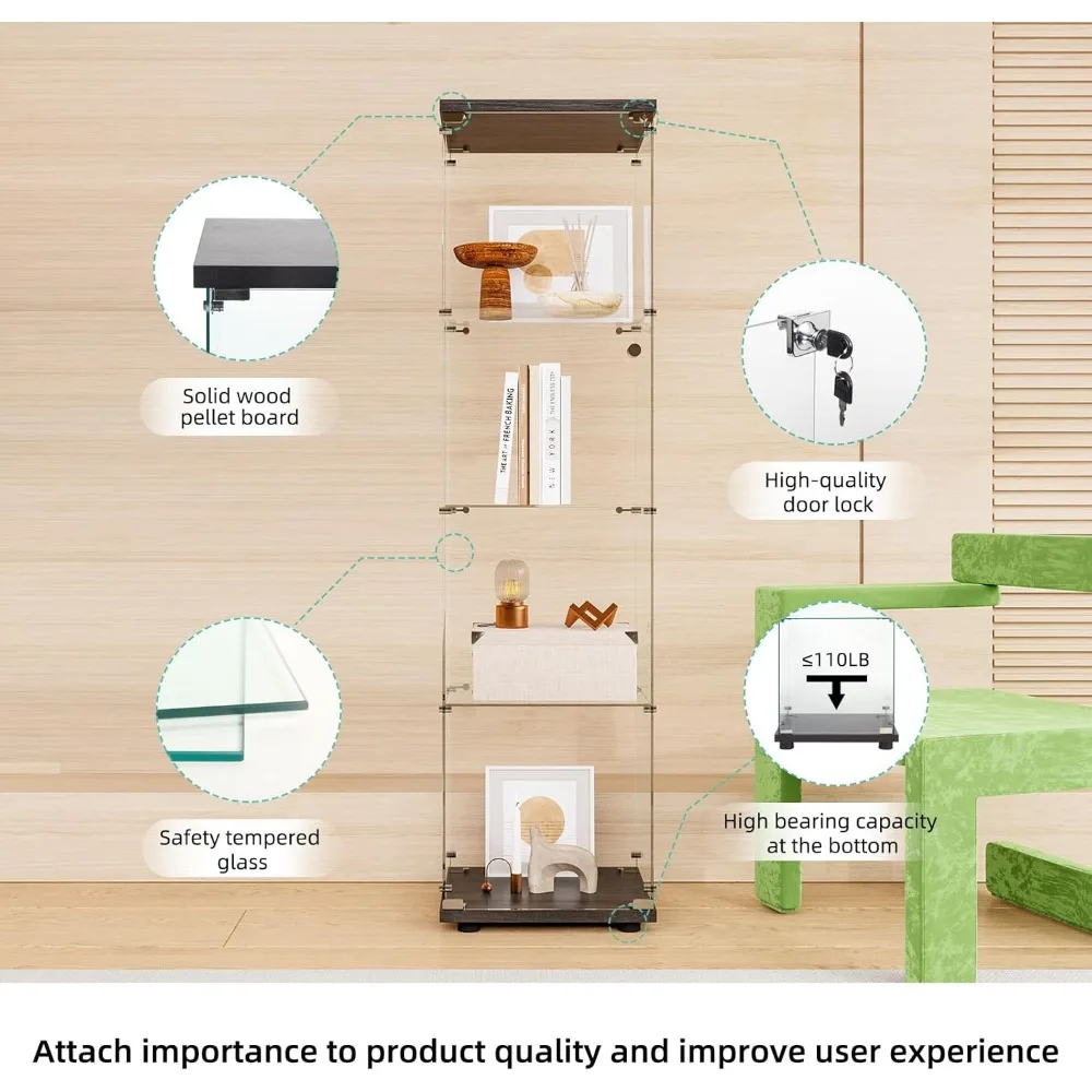 حافظة عرض زجاجية لخزانة التحف للمقتنيات مع الباب، 4 أرفف تعرض لغرفة المعيشة وغرفة النوم وحقيبة العرض
