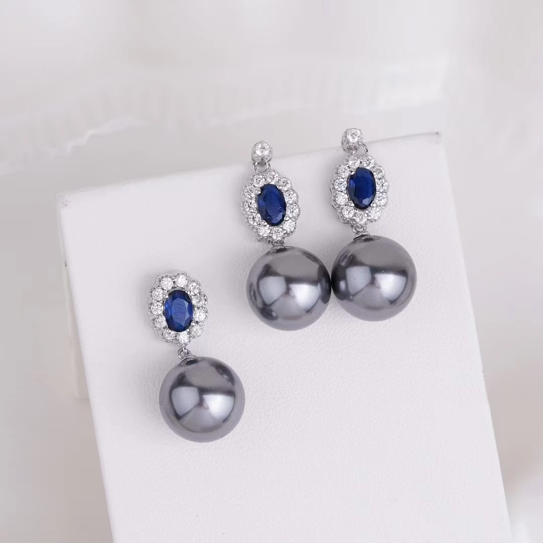 

925 Silver Pendant and Earrings Set Base Mounts Findings Mounting Jewelry Set Parts Fittings for 8-12mm Pearls