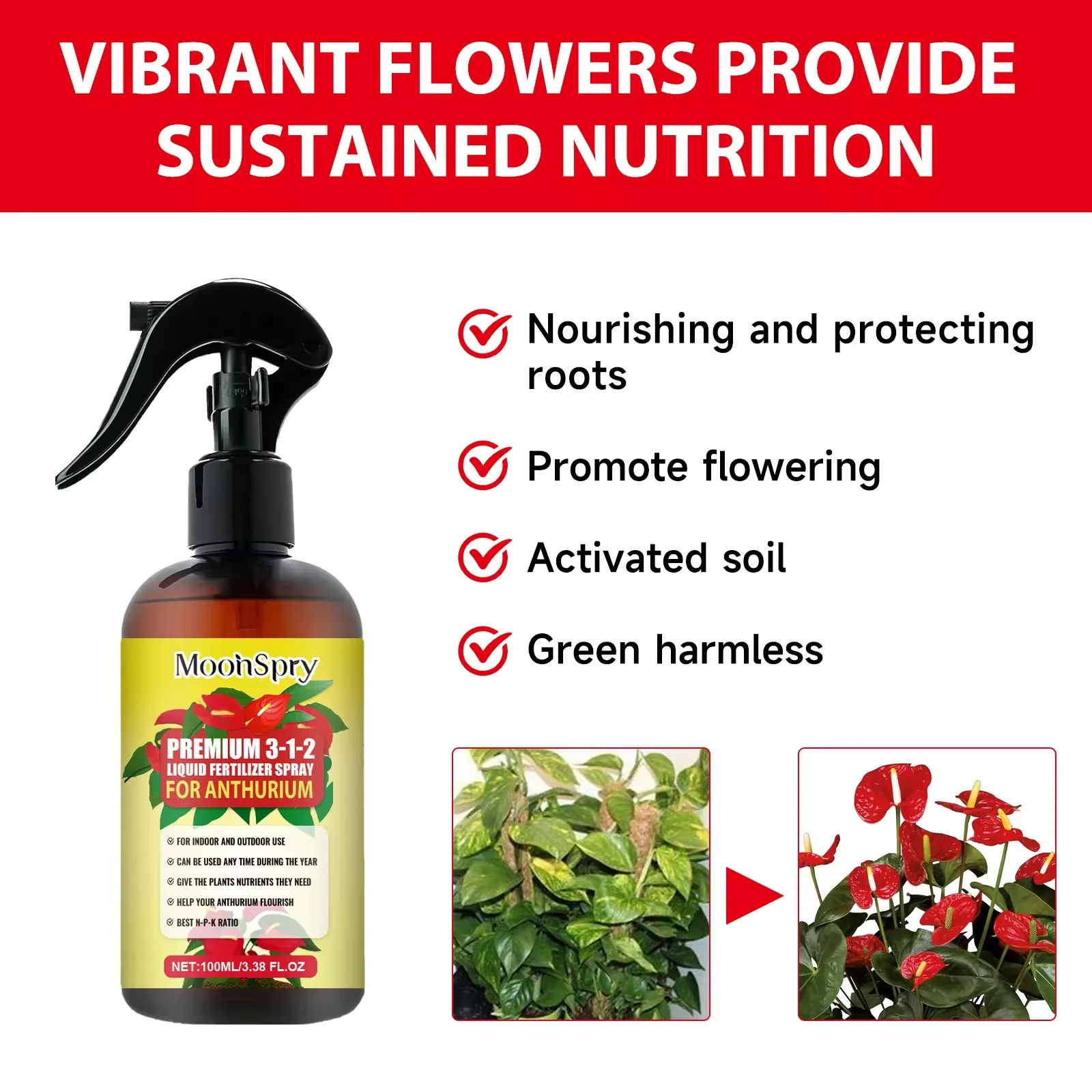 MOONSPRY بخاخ الأسمدة السائلة للأنثوريوم يحسن نسيج تربة النخيل الحمراء ويعزز الخصوبة ونفاذيةها #1