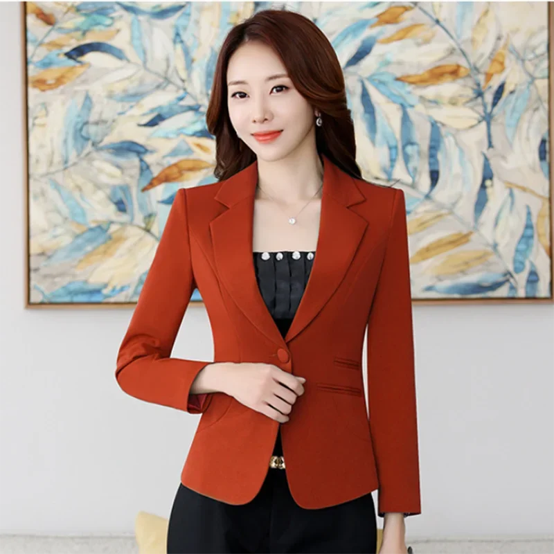 Jaket Blazer wanita, Blazer kualitas tinggi, pakaian Formal bisnis wanita kantor, Blazer kancing tunggal, mantel Mujer