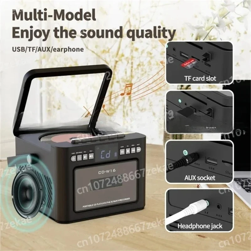 Portable All-in-One CD Player Cassette Player Combo Built-in FM Stereo Radio Home Audio Player