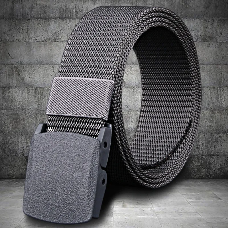 Men Belts Fashion Unisex Jeans Belts Adjustable Belt Men Outdoor Travel Tactical Waist Belt with Plastic Buckle for Pants 120cm