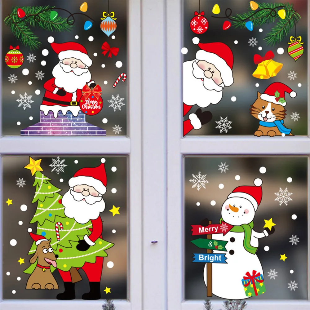 Christmas Decorations Christmas Window Clings for Glass Reusable Santa Claus Snowman Window Stickers Decals Kids Home Decors