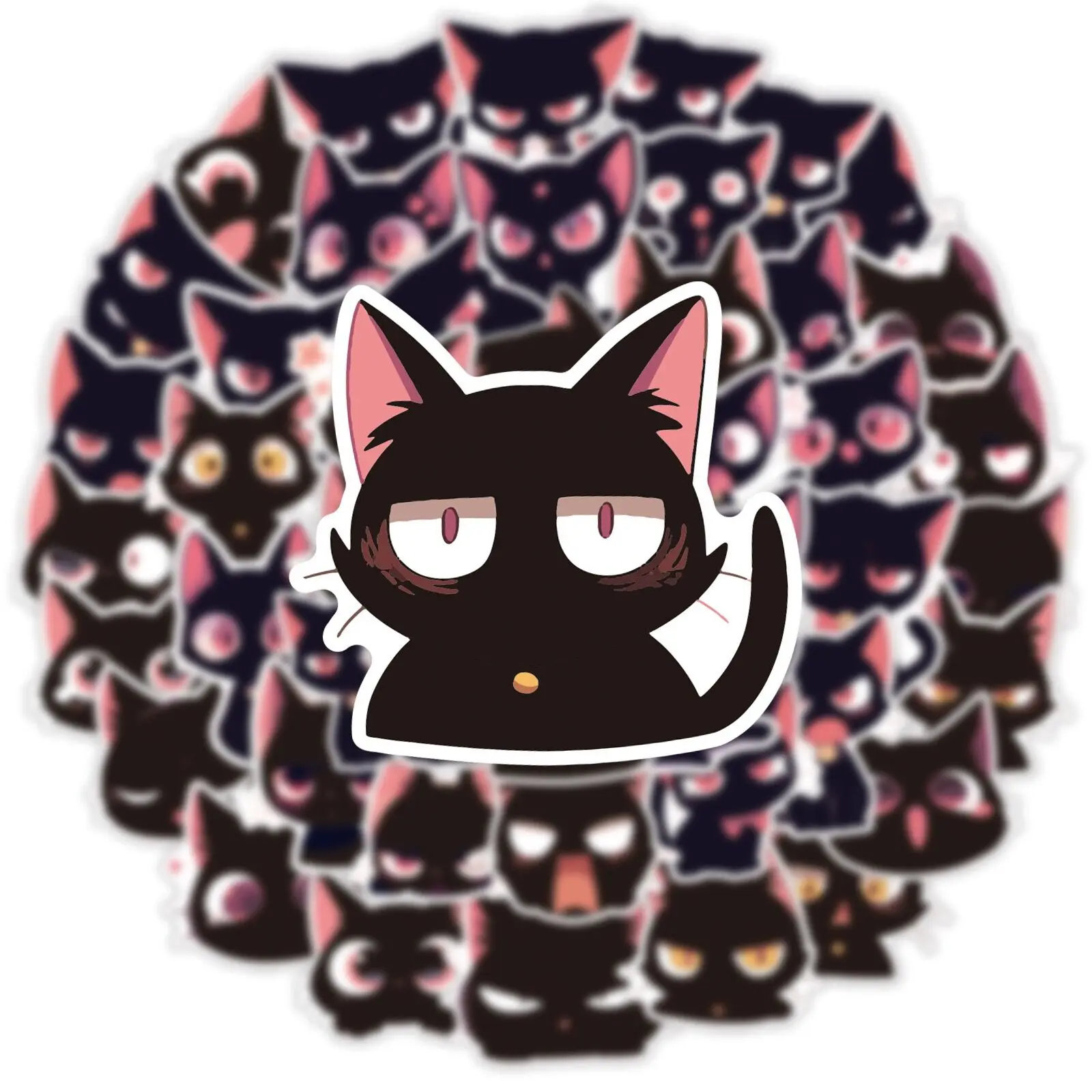 10/55PCS Cute Funny Black Cat Meme Stickers Kawaii Briquette Sticker Decals DIY Fridge Luggage Laptop Phone Notebook Skateboard