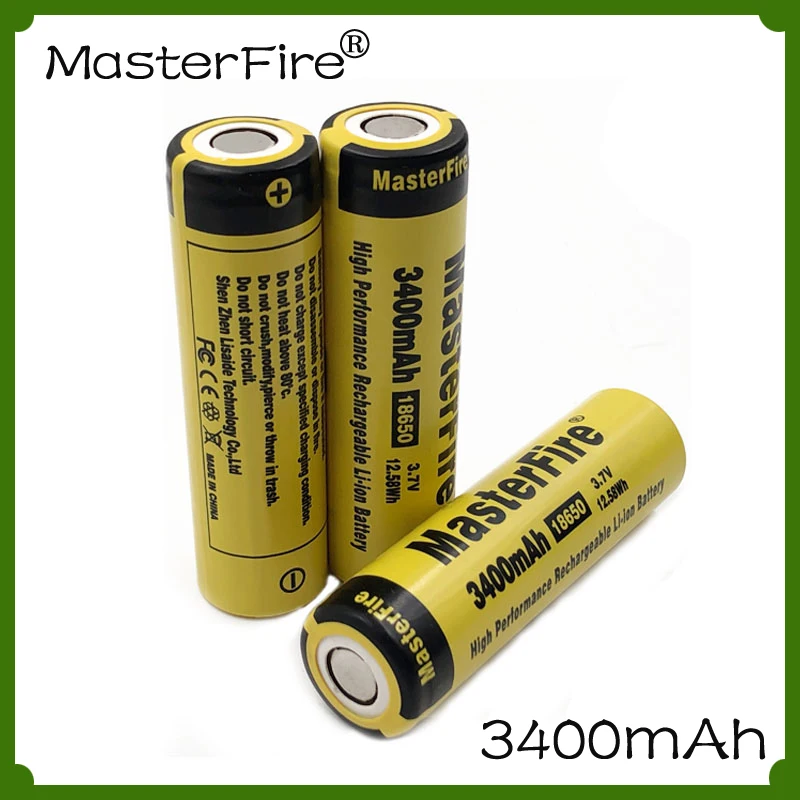 

MasterFire Original 12.58Wh 3400mah 3.7V 18650 High Performance Rechargeable Lithium Battery for Torches Laptops Batteries Cell