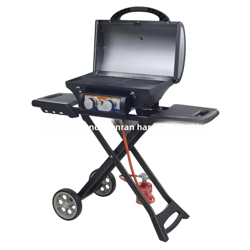 Portable Foldable Charcoal Grill for Outdoor Camping Propane Fuel 2 Burner BBQ with Powder Coated Finish Easy to Carry Ready