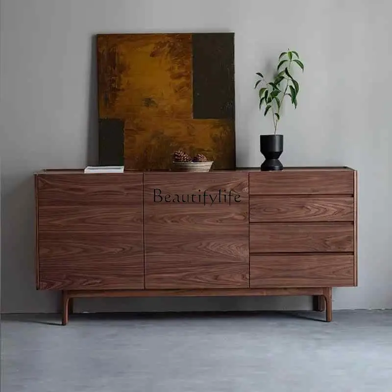 

*Black Walnut Solid Wood Side Cabinet Simple Modern Log Japanese Bedroom Locker