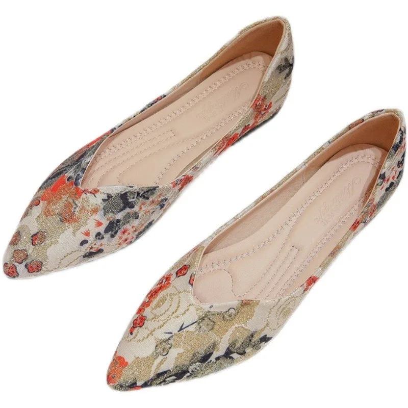 2024 New Casual Fashion Pointed Toe Printed Flat Shoes Non-Slip Wear-Resistant Shallow Mouth Comfortable Flat Shoes for Women