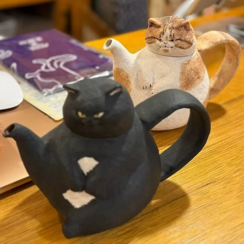 DoLife Store Japanese Handmade Coarse Pottery Cute Cat Teapot Making Tea High Value Tea Set Kettle Wedding Birthday Gift Set