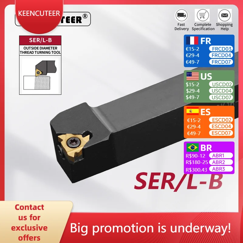 

SER/L-B SER1212/1616/2020/2525 external thread turning tool CNC lathe machining cutter bar threading tool holder