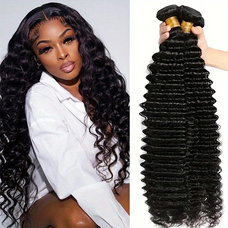 Bundles Human Hair 12A Deep Curly Wave 100% Unprocessed Virgin Hair Weave 3 Bundles Deals Human Hair Water Wave Human Hair