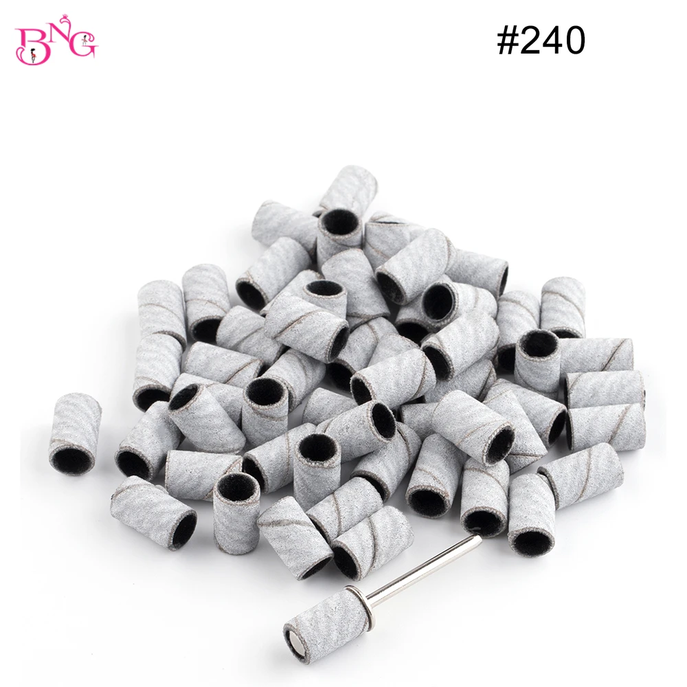 

BNG 50pcs Nail Sanding Bands With Mandrel Drill Bits #240 for Acrylic Removal Gel Nail Polishing Accessories Tools