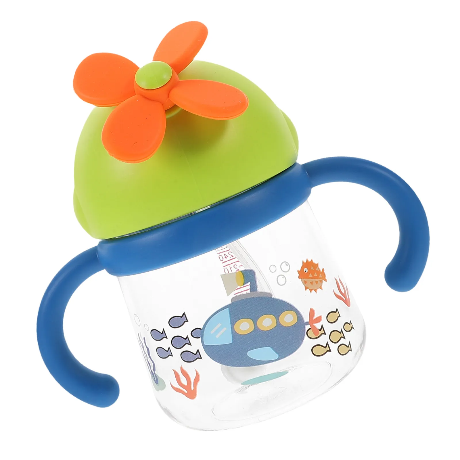 

Baby Drinking Cup Navy Blue Toddler Straw Cup Spill Proof Unbreakable Childlike Design Easy Grip for Toddlers Learning to Drink