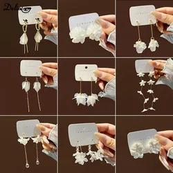 Translucent White Flower Hanging Earrings for Women Rhinestone Ball Middle Petals Sweet Korean New Beach Vacation Ear Decoration