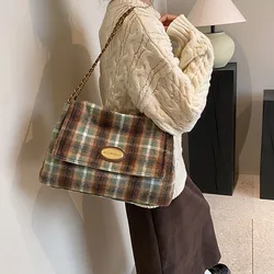 Trendy Wool Blend Hobos Shoulder Crossbody Bags Women Tote Handbags and Purses 2023 New Lattice Messenger Bag High Quality