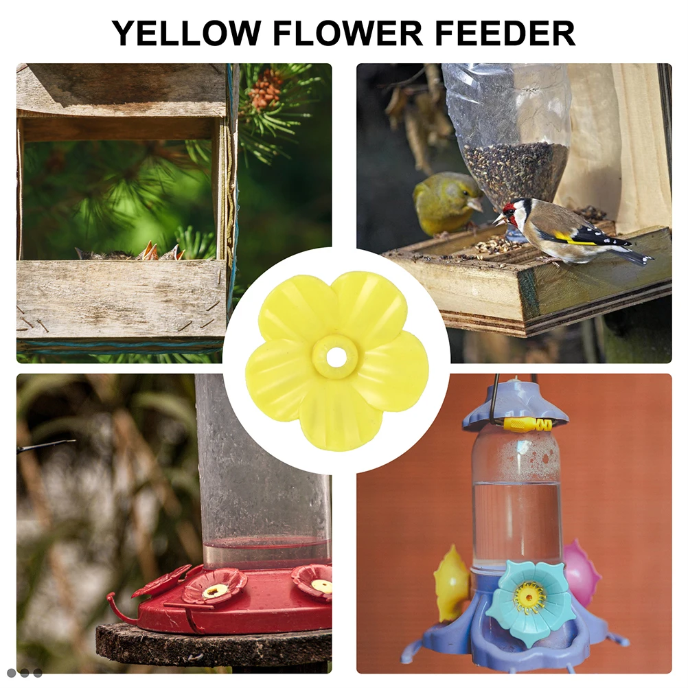 

20pcs Yellow Flower Shaped Feeding Ports for Hummingbird Feeders Plastic Flowers Replacement Bird Accessories Pet Supplies