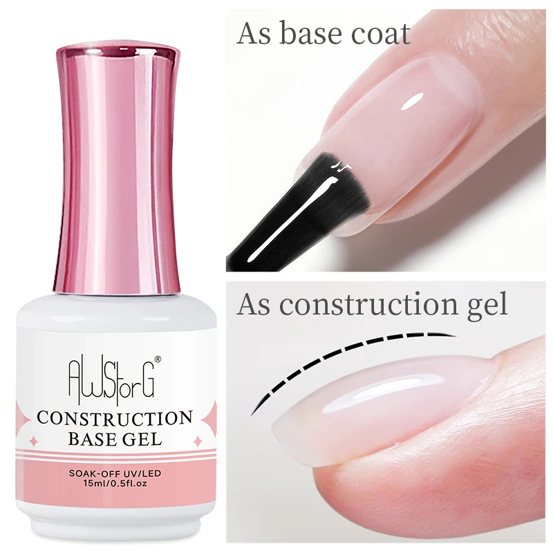 AWStorG Construction Base Gel 15ml Builder Nail Gel In A Bottle Semi Permanent Thick Rubber Base Gel Extension Nails Art