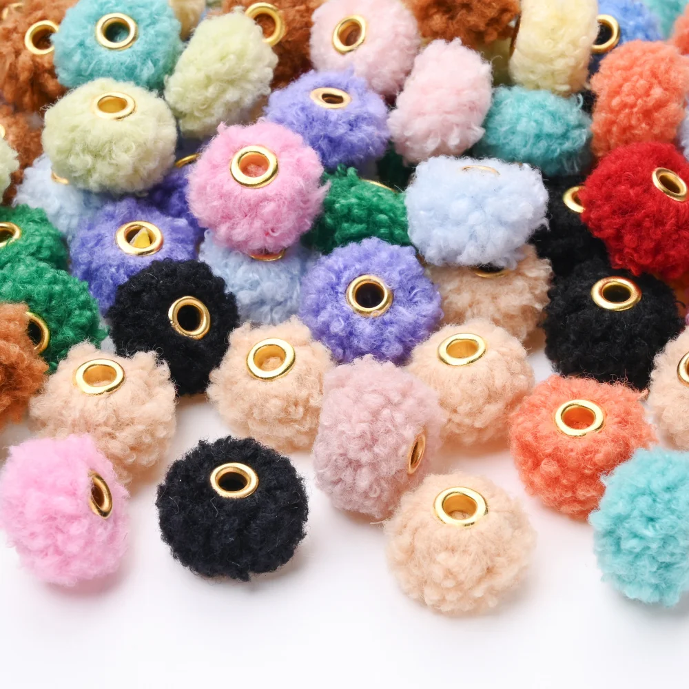 20Pcs Polar Fleece Large Holes Beads Plush Spacer Beads Diy Supplies Handmade Accessories for Jewelry Making Bracelet Keychain