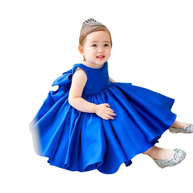 First Birthday Dress Spring Birthday Dress Blue Little Host Piano Girl Performance Dress Stylish Flower Girl Princess Dress