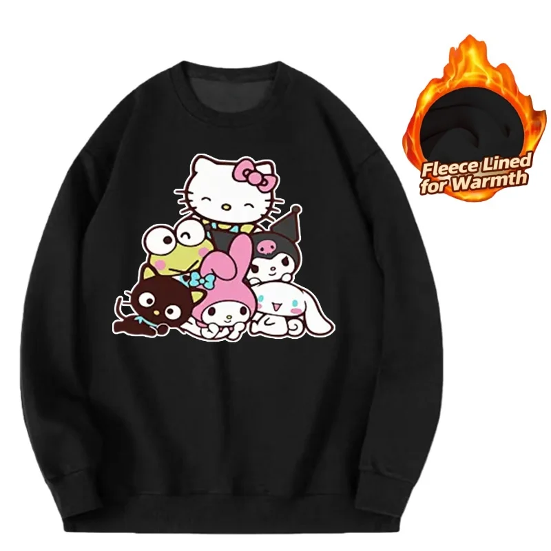 

Sanrio Series Printed Crew Neck Long-Sleeve Top, Cute and Warm Fleece-Lined Crew Neck Long-Sleeve T-Shirt, 100% Cotton