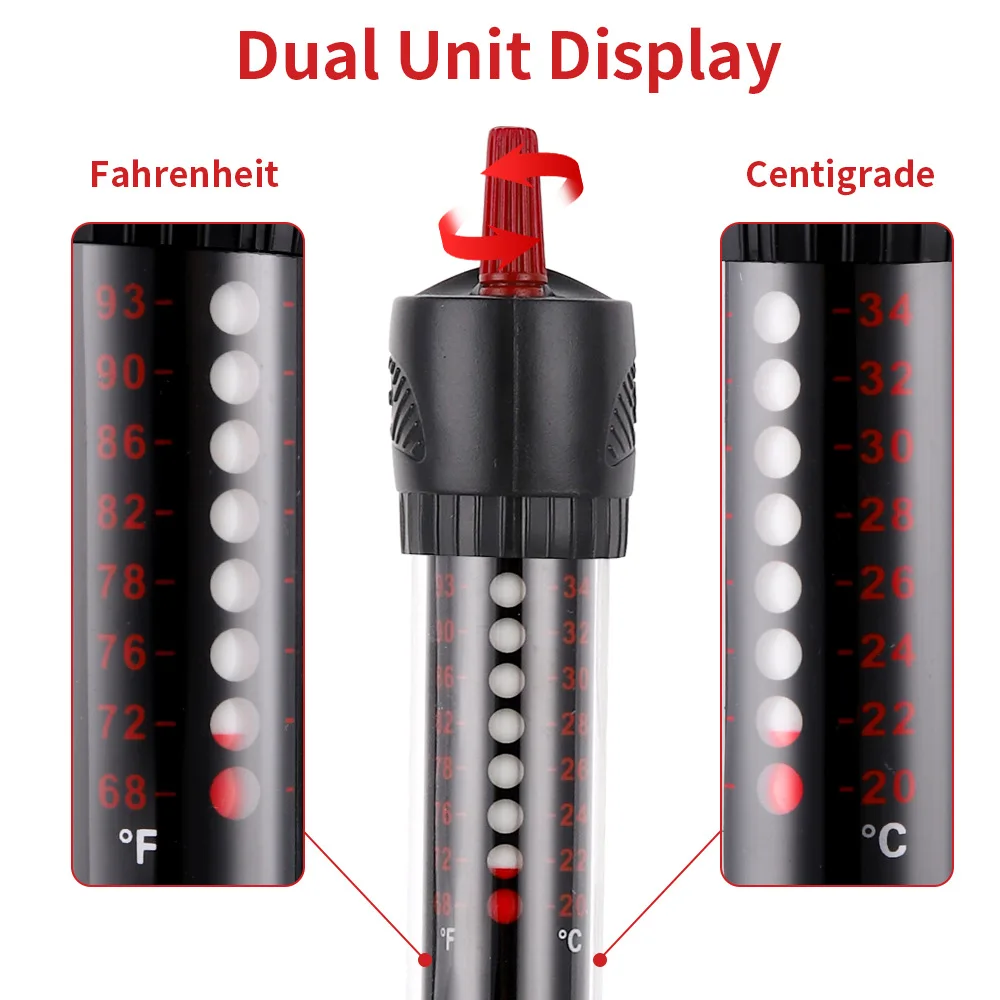 Submersible Aquarium Fish Tank Water Heater Rod, Adjustable Temperature Thermostat, 110V-220V, 25W, 50W, 100W, 200W, 300W