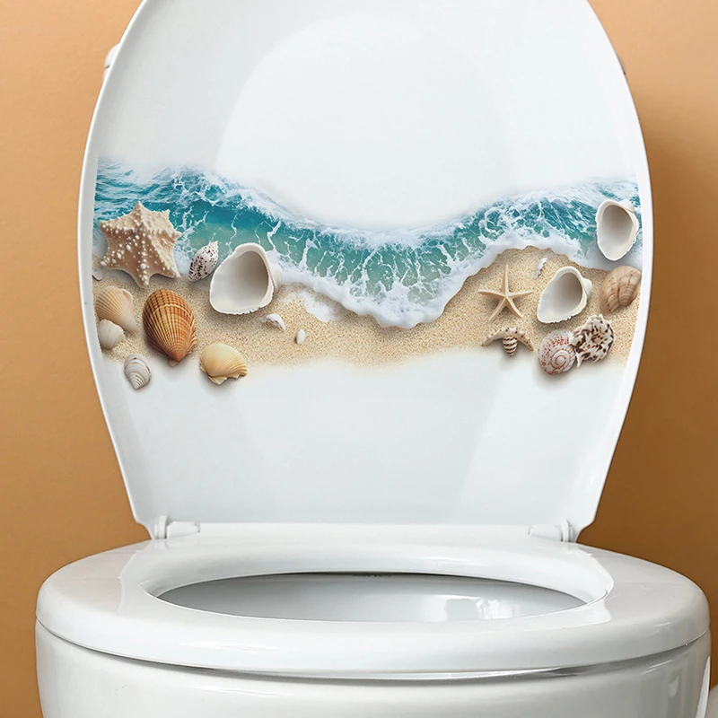 1pc Sea Beach Exquisite Shell PVC Toilet Sticker Bathroom Toilet Seat Waterproof Sticker Self-adhesive Decorative Wall Sticker