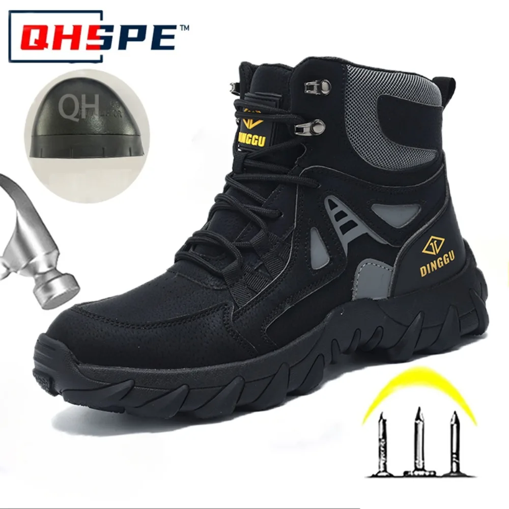 Men All Season High Top Safety Shoes Anti Smash Puncture Proof Slip Resistant Comfort Construction Work Boots
