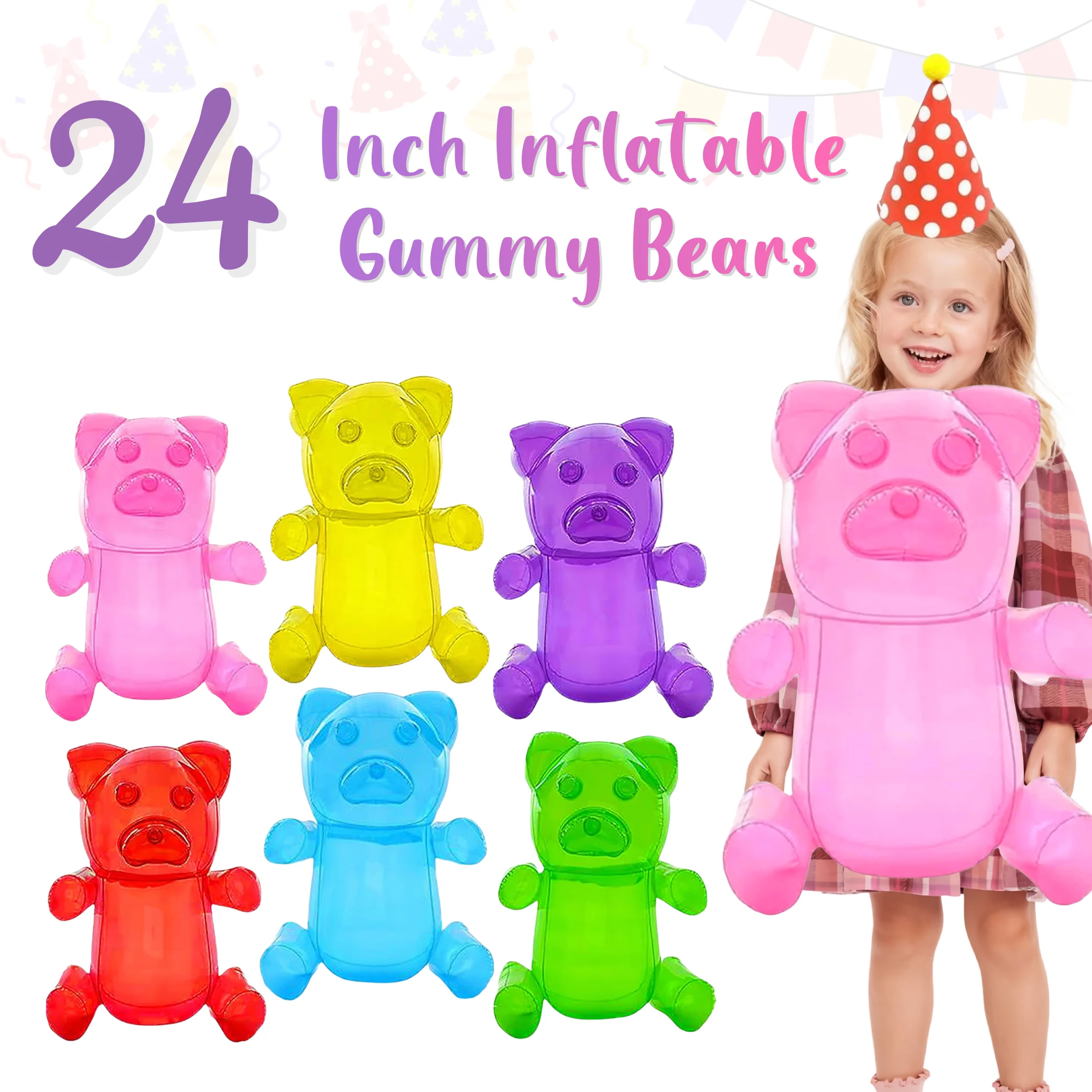 3/6Pack 24In Inflatable Gummy Bears Birthday Photo Booth Teddy Bear Prop Blow Up Pool Toy For Christmas Party Decoration Supply