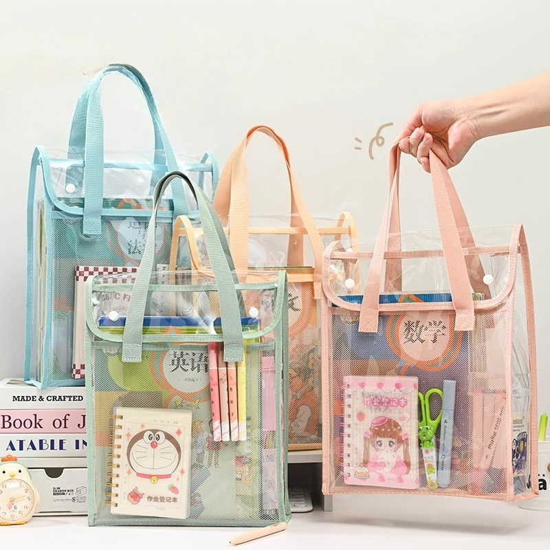 

PVC Transparent Document Bag Waterproof File Folder Holder with Handles Multi-Use Organizer for Student Exam Papers Office File