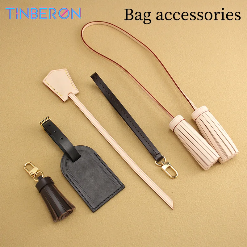 TINBERON Luxury Bag Accessories Vachetta Leather Travel Decorative Tag Tassels Wrist Bag Strap Bucket Bag Drawstring Bag Straps