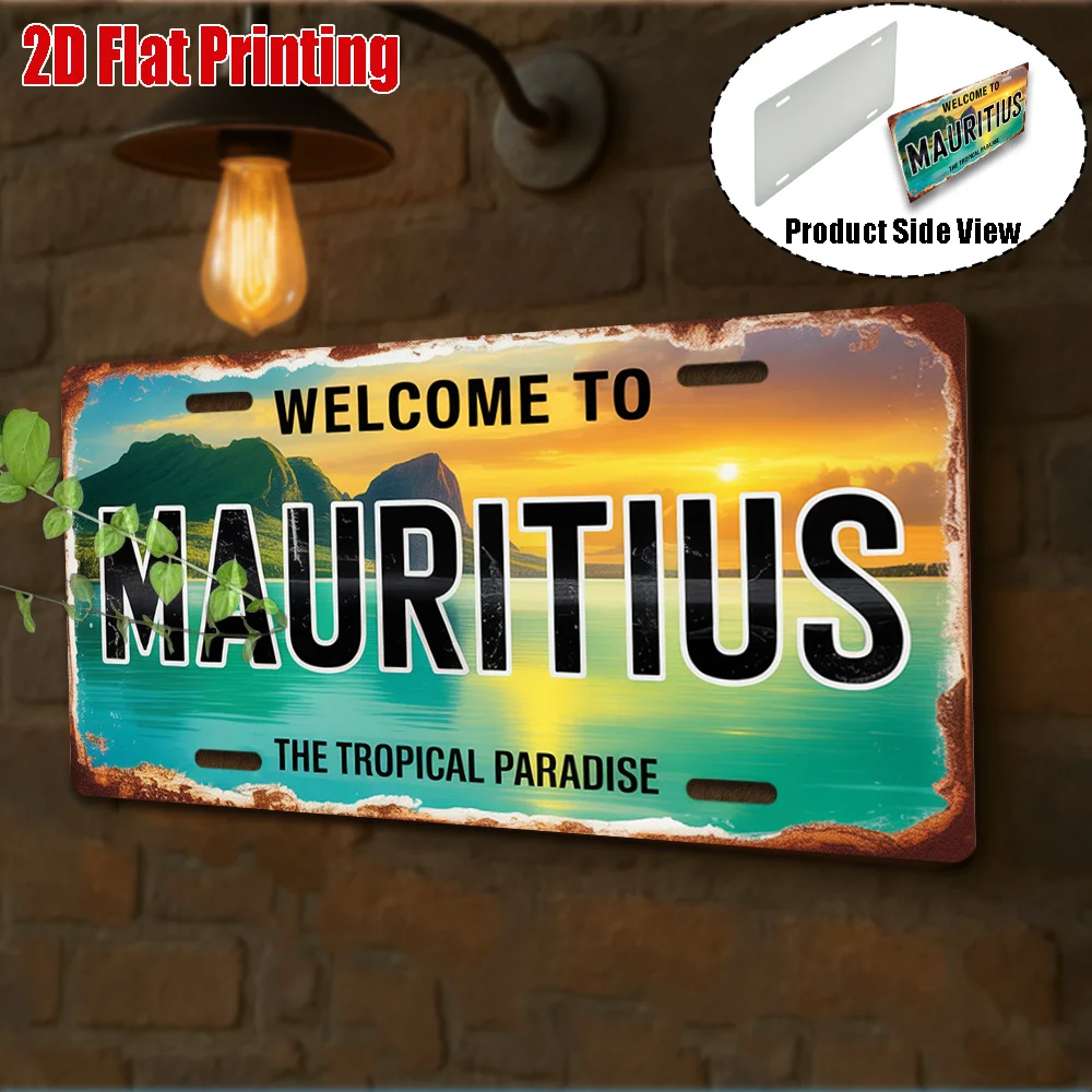 2D Flat Retro Outdoor Wall Art Plaque Welcome to Mauritius Tropical Paradise Sign 29.97*14.99cm Only for Decorative Purposes
