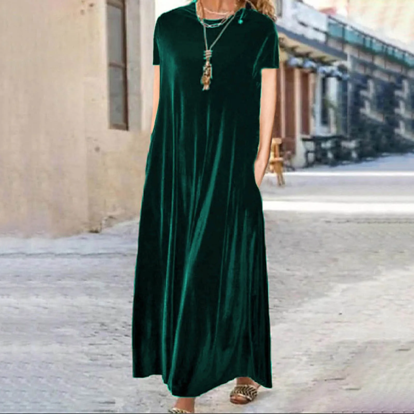 

Women Elegant Dress Summer 2024 Long Sleeve O Neck Woman Clothes Solid Color Casual Fashion Maxi Velvet Dresses Spring New