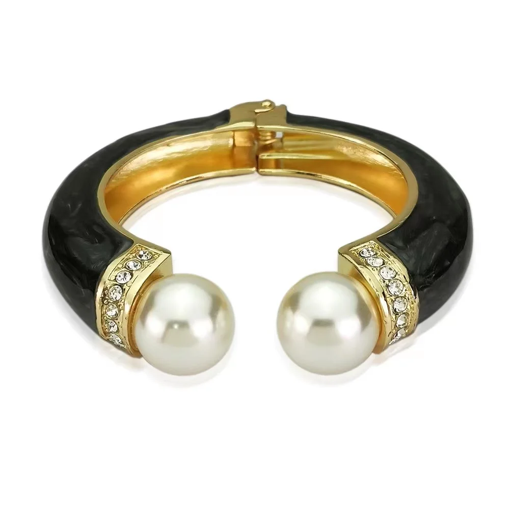 European and American Pearl Bracelets Cuff Bangles For Women Charm Jewelry Oil-spot Glaze Zinc Alloy Party Bracelets Accessories