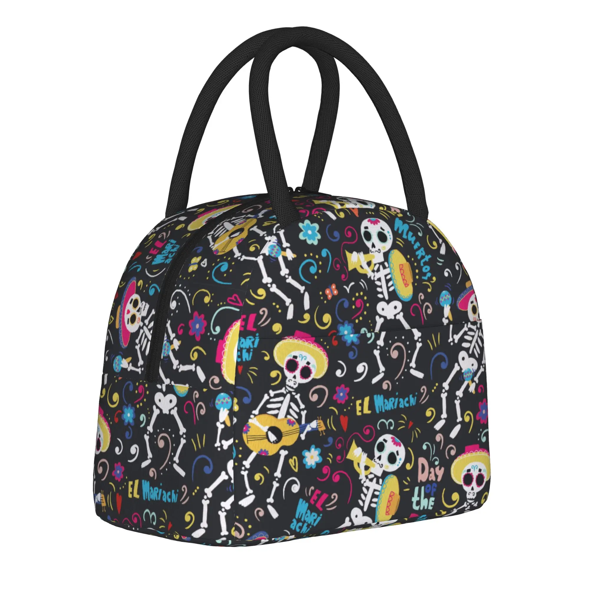 

Day Of The Dead Insulated Lunch Bag Thermal Bag Reusable,Meal Container Sugar Skull Mariachi Portable Tote Lunch Box Bento Pouch