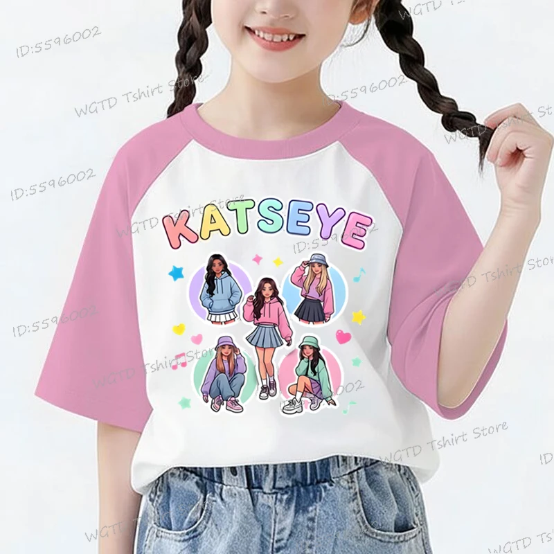 Nouveau T-shirt imprimé Katseye, style Harajuku, t-shirt pour filles, hauts color-block, t-shirts à col rond, vêtements pour enfants imprimés KATSEYE