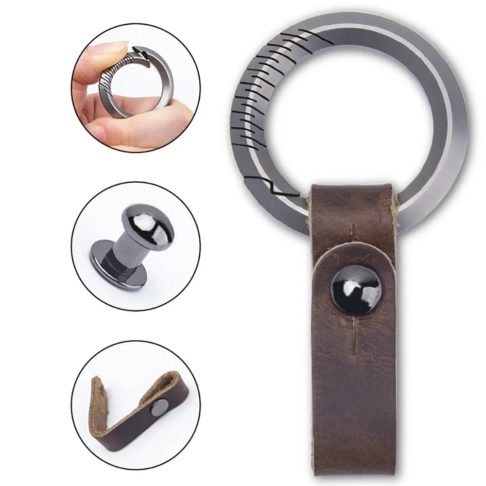 Titanium Alloy Leather Keychain Kit Portable Removable Key Ring Pendant EDC Tool