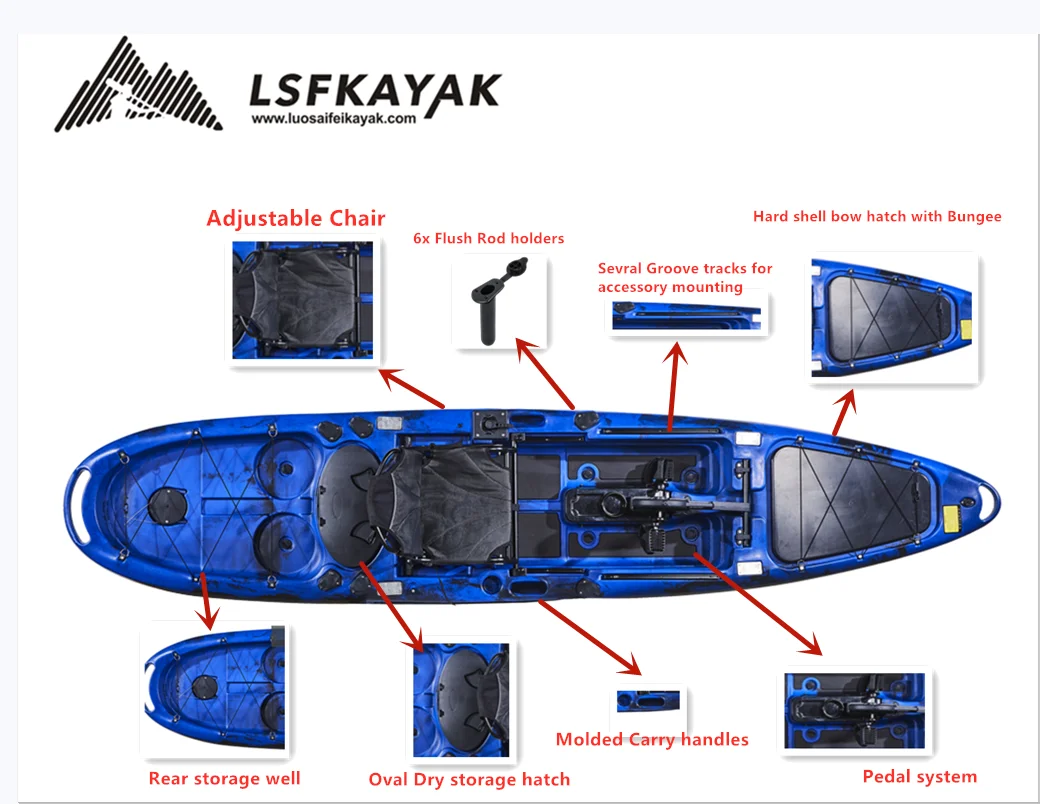 13ft 3.9m Foot Pedal Kayak Boat For Sale HDPE Hull Material Single Fishing Boat With 2 Wheels Foot Pedal Kayak For Sale