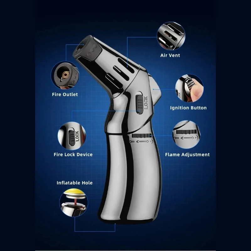 2026 New Metal Windproof Direct Spray Flame Inflatable Lighter Outdoor Barbecue High Temperature Igniting Gun Festival Gift