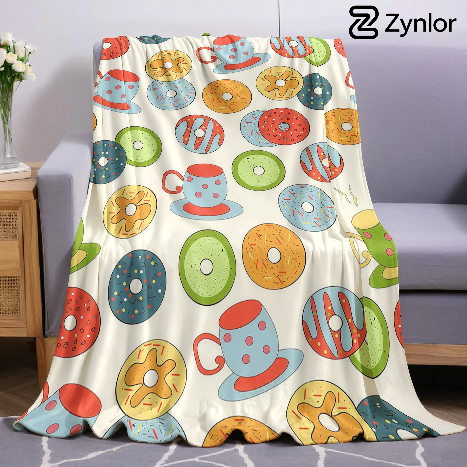 Donut Tea Lightweight Microfiber Soft Christmas Fleece Blanket Warm Cozy Throw for Bed Sofa Office Travel All Season