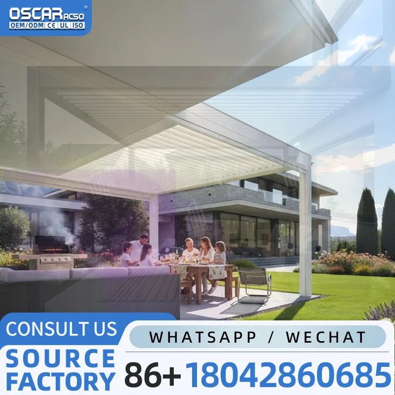 European Standard Bioclimatic Motorized Aluminium Pergola with Adjustable Slats and Zip Screen Luxury Outdoor Gazebo for Garden