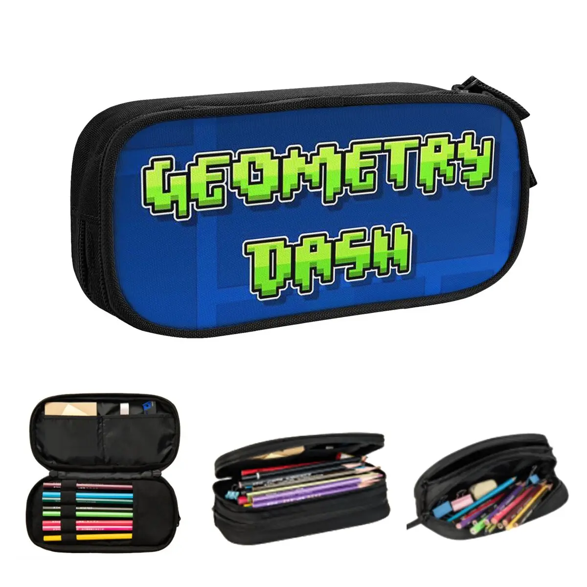 Video Game Geometry Dash Pencil Cases for Students School Pen Box Pencil Bag Large Capacity Pencil Pouch